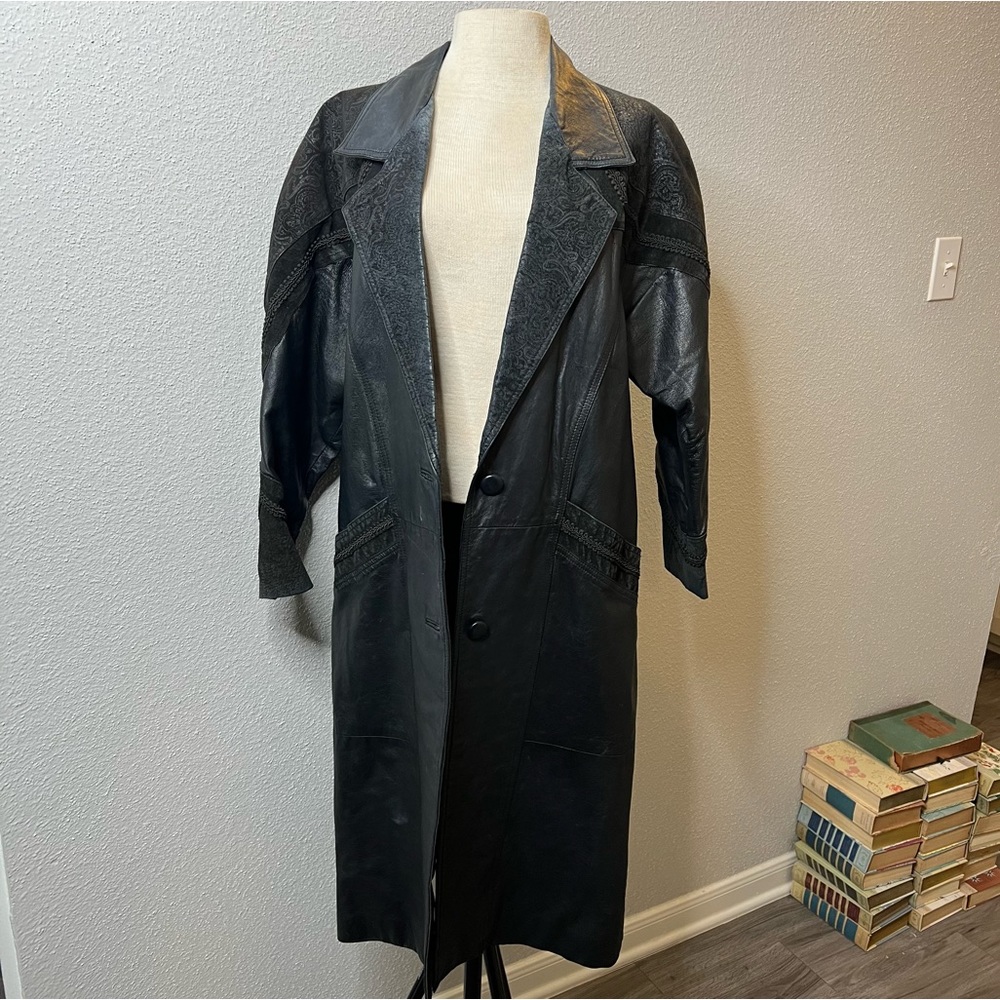 Women's Vintage Genuine Leather Black Trench Coat